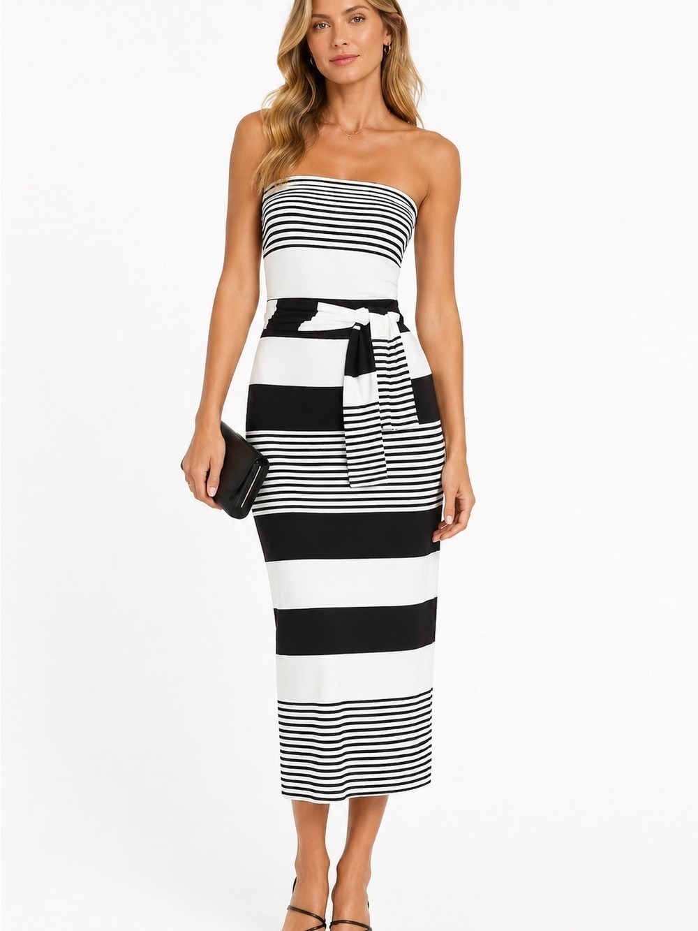 NWT Norma Kamali Spliced All In One Dress Black White Stripe Convertible S